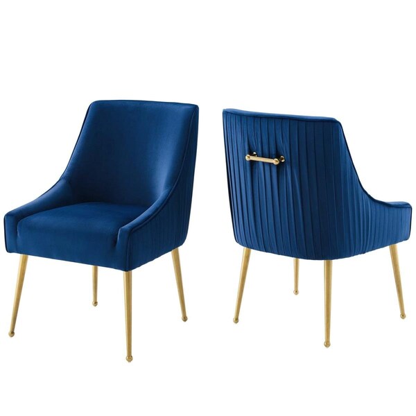 Modway Furniture Discern Pleated Back Upholstered Performance Velvet Dining Chair, Navy - Set of 2 - EEI-4149-NAV