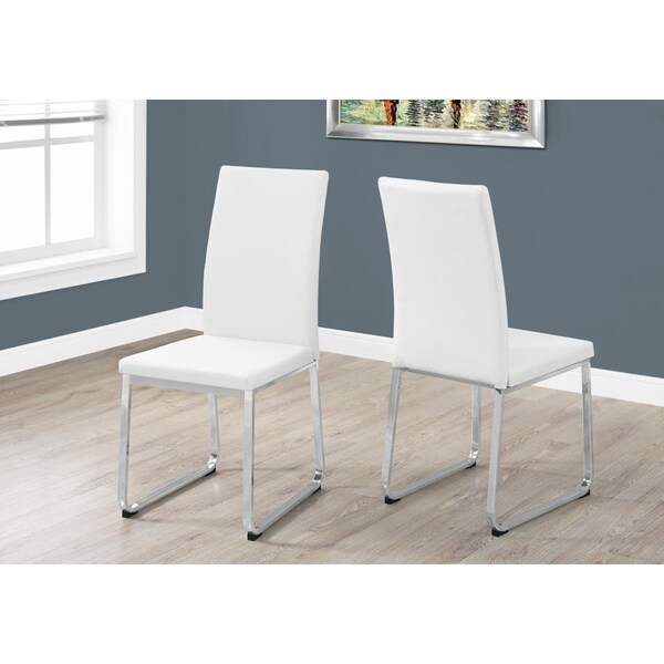 Gfancy Fixtures 39.5 in. White Leather Look, Foam & Chrome Metal Dining Chairs, 2PK - GF3093876