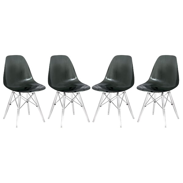 Kd Americana Dover Molded Side Chair with Acrylic Base - Transparent Black, 4PK - KD3026942
