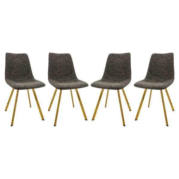 Kd Americana 33 x 17 x 22.24 in. Markley Modern Leather Dining Chair with Gold Leg, Grey, 4PK - KD2609729