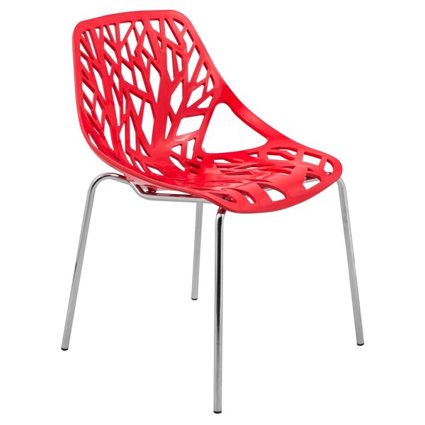 Kd Americana Modern Asbury Dining Chair with Chromed Legs - Red - KD3590707