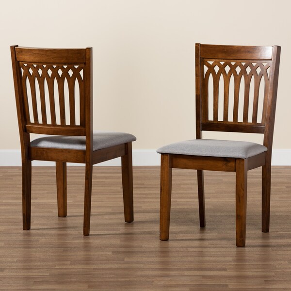 Baxton Studio Genesis Modern Grey Fabric and Walnut Brown Finished Wood 2-Piece Dining Chair Set, PR - 230-2PC-13191-ZORO