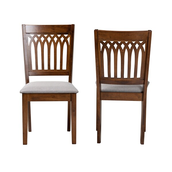 Baxton Studio Genesis Modern Grey Fabric and Walnut Brown Finished Wood 2-Piece Dining Chair Set, PR - 230-2PC-13191-ZORO