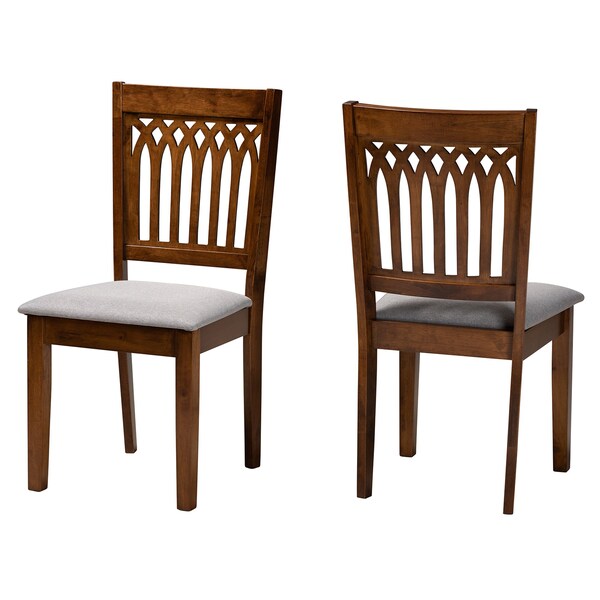 Baxton Studio Genesis Modern Grey Fabric and Walnut Brown Finished Wood 2-Piece Dining Chair Set, PR - 230-2PC-13191-ZORO