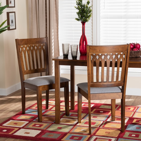 Baxton Studio Genesis Modern Grey Fabric and Walnut Brown Finished Wood 2-Piece Dining Chair Set, PR - 230-2PC-13191-ZORO