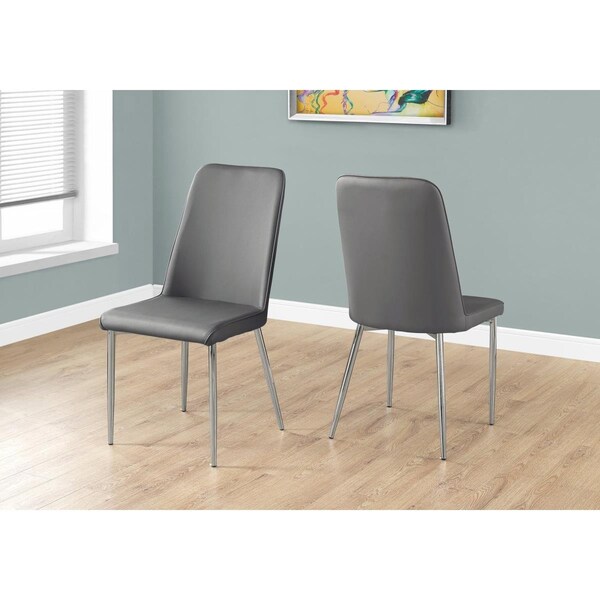 Homeroots 37 in. Grey Leather Look, Foam & Chrome Metal Dining Chairs, 2PK - 332577