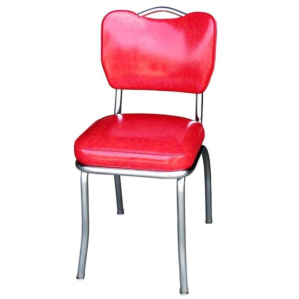 Bookazine 4261 Handle Back Diner Chair -Cracked Ice Red- with 2 in. Box Seat  - Chrome - TI2644176