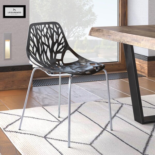 Kd Americana 31.5 x 20.75 x 21 in. Modern Asbury Dining Chair with Chromed Legs, Black - KD3590704