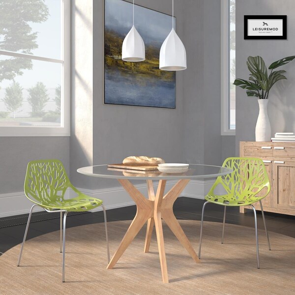 Kd Americana 31.5 x 20.75 x 21 in. Modern Asbury Dining Chair with Chromed Legs, Green - Set of 2 - KD2609674