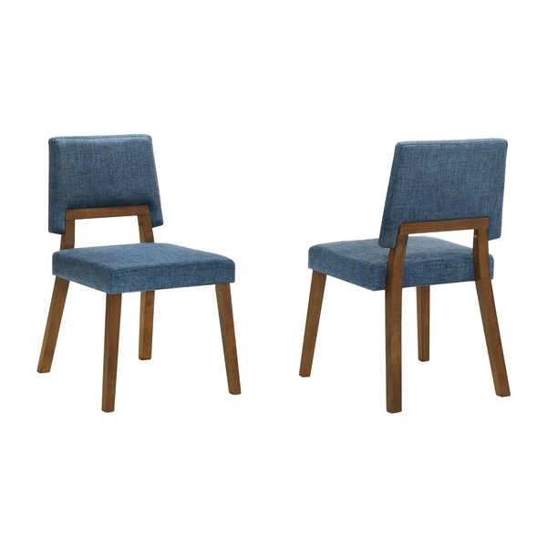 Armen Living Channell Wood Dining Chair in Walnut Finish with Blue Fabric - Set of 2 - LCCHCHWABLU