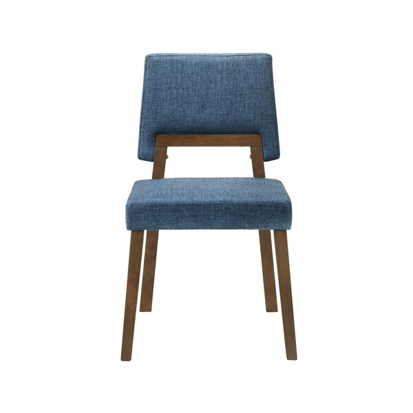 Armen Living Channell Wood Dining Chair in Walnut Finish with Blue Fabric - Set of 2 - LCCHCHWABLU