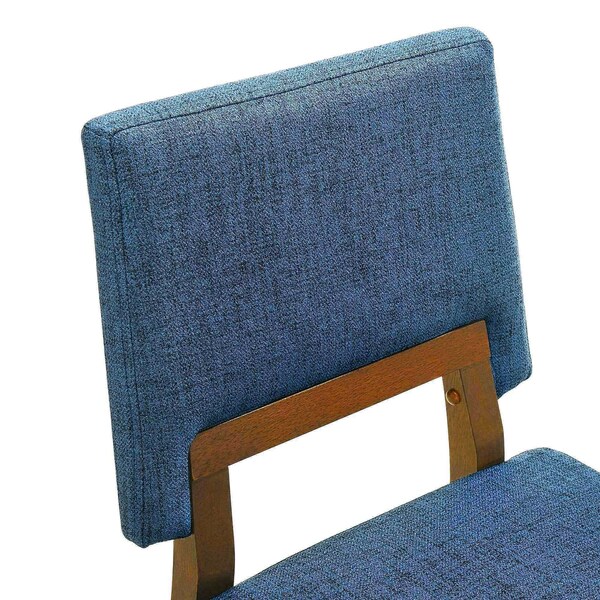 Armen Living Channell Wood Dining Chair in Walnut Finish with Blue Fabric - Set of 2 - LCCHCHWABLU
