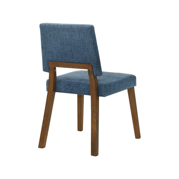 Armen Living Channell Wood Dining Chair in Walnut Finish with Blue Fabric - Set of 2 - LCCHCHWABLU