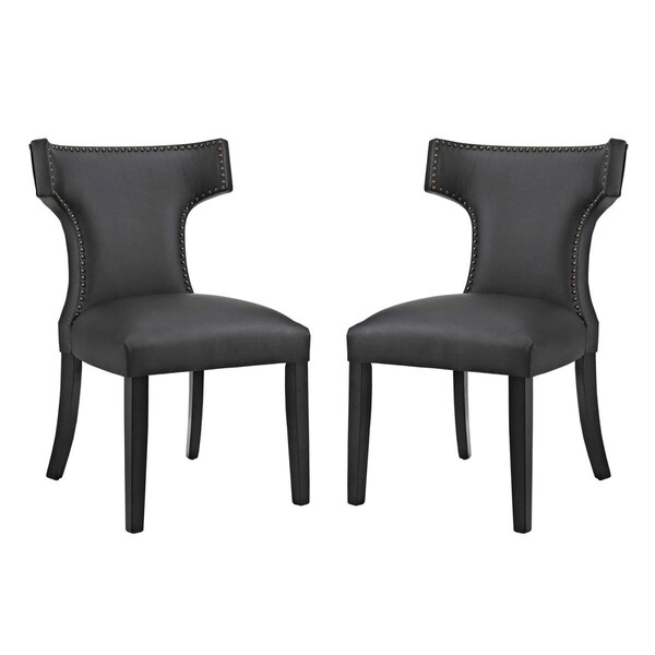 Modway Furniture 35.5 H x 23W x 25.5 L in. Curve Dining Side Chair Vinyl, Black, 2PK - EEI-2740-BLK-SET