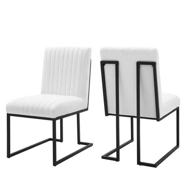 Modway Furniture Indulge Channel Tufted Fabric Dining Chairs, White - Set of 2 - EEI-5740-WHI