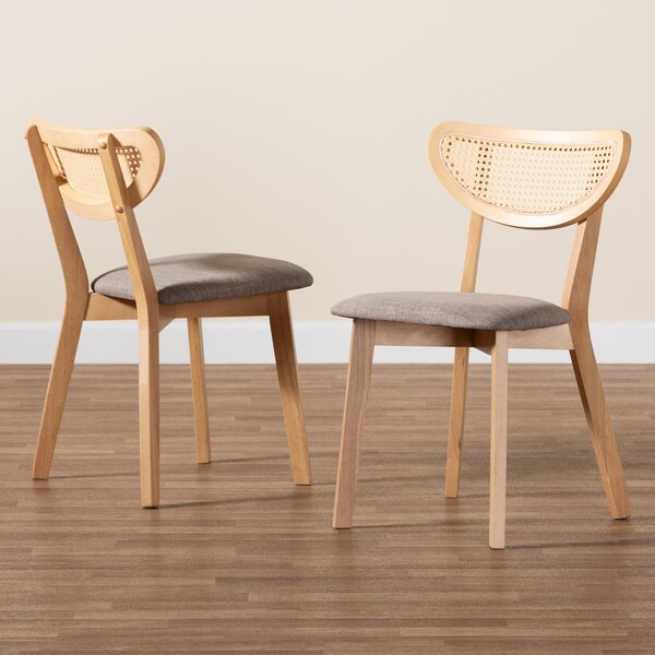 Baxton Studio Dannell Mid-Century Modern Grey Fabric and Natural Oak Finished Wood 2-Piece Dining Chair Set, PR - 236-2PC-13294-ZORO