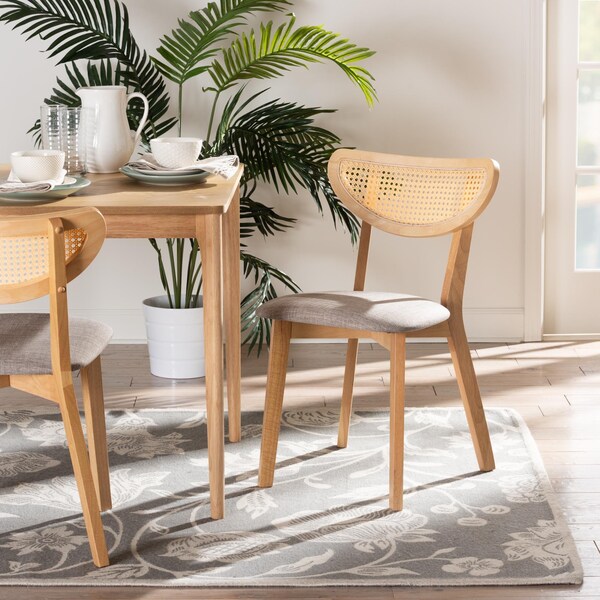 Baxton Studio Dannell Mid-Century Modern Grey Fabric and Natural Oak Finished Wood 2-Piece Dining Chair Set, PR - 236-2PC-13294-ZORO