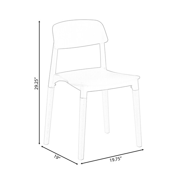 Fabulaxe Modern Plastic Dining Chair Open Back with Beech Wood Legs, Red, PK 4 - QI004222.RD.4
