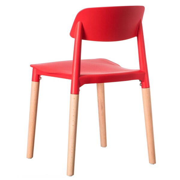 Fabulaxe Modern Plastic Dining Chair Open Back with Beech Wood Legs, Red, PK 4 - QI004222.RD.4