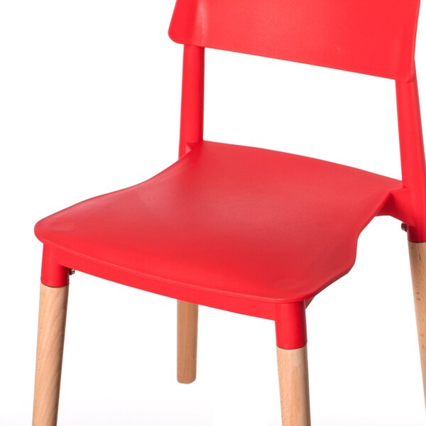 Fabulaxe Modern Plastic Dining Chair Open Back with Beech Wood Legs, Red, PK 4 - QI004222.RD.4