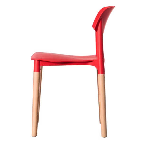 Fabulaxe Modern Plastic Dining Chair Open Back with Beech Wood Legs, Red, PK 4 - QI004222.RD.4
