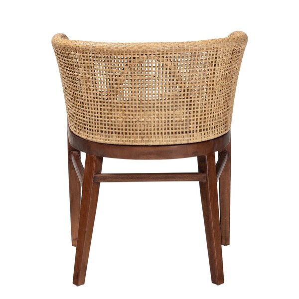 Bali & Pari Papua Modern Bohemian Natural Rattan and Walnut Brown Acacia Wood Dining Chair - 242-13491-ZORO