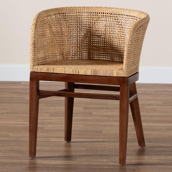 Bali & Pari Papua Modern Bohemian Natural Rattan and Walnut Brown Acacia Wood Dining Chair - 242-13491-ZORO