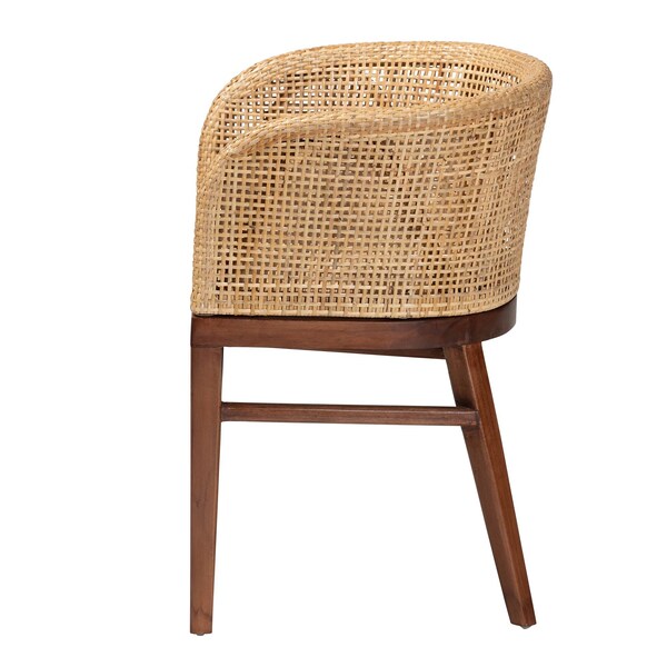 Bali & Pari Papua Modern Bohemian Natural Rattan and Walnut Brown Acacia Wood Dining Chair - 242-13491-ZORO