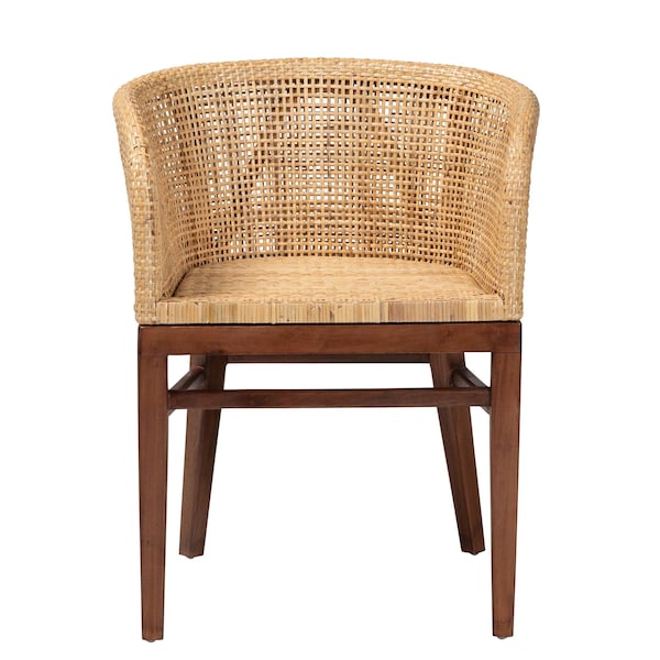 Bali & Pari Papua Modern Bohemian Natural Rattan and Walnut Brown Acacia Wood Dining Chair - 242-13491-ZORO