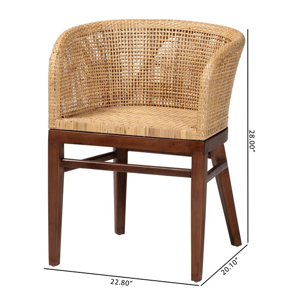 Bali & Pari Papua Modern Bohemian Natural Rattan and Walnut Brown Acacia Wood Dining Chair - 242-13491-ZORO