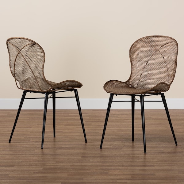 Baxton Studio Sabelle Japandi Greywashed Rattan and Black Metal 2-Piece Dining Chair Set, PR - 233-2PC-12830-ZORO