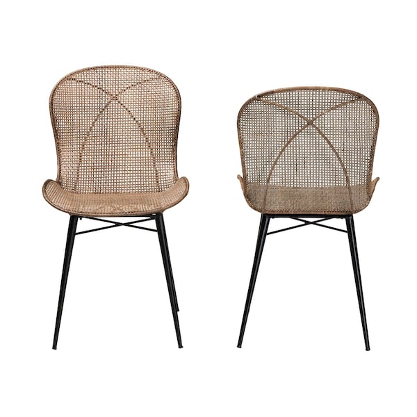Baxton Studio Sabelle Japandi Greywashed Rattan and Black Metal 2-Piece Dining Chair Set, PR - 233-2PC-12830-ZORO
