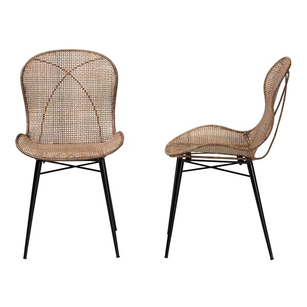 Baxton Studio Sabelle Japandi Greywashed Rattan and Black Metal 2-Piece Dining Chair Set, PR - 233-2PC-12830-ZORO