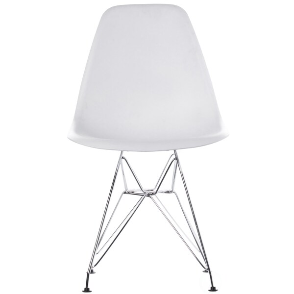 Fabulaxe Mid-Century Modern Style Plastic DSW Shell Dining Chair with Metal Legs, White - QI003947.WT.4