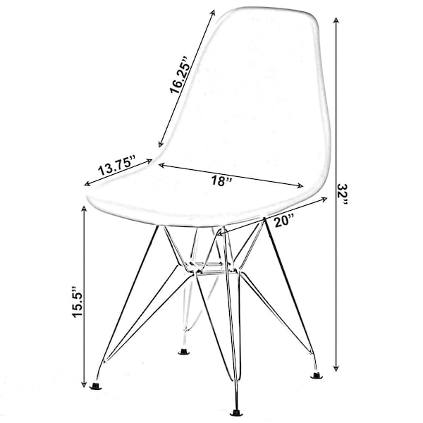 Fabulaxe Mid-Century Modern Style Plastic DSW Shell Dining Chair with Metal Legs, White - QI003947.WT.4