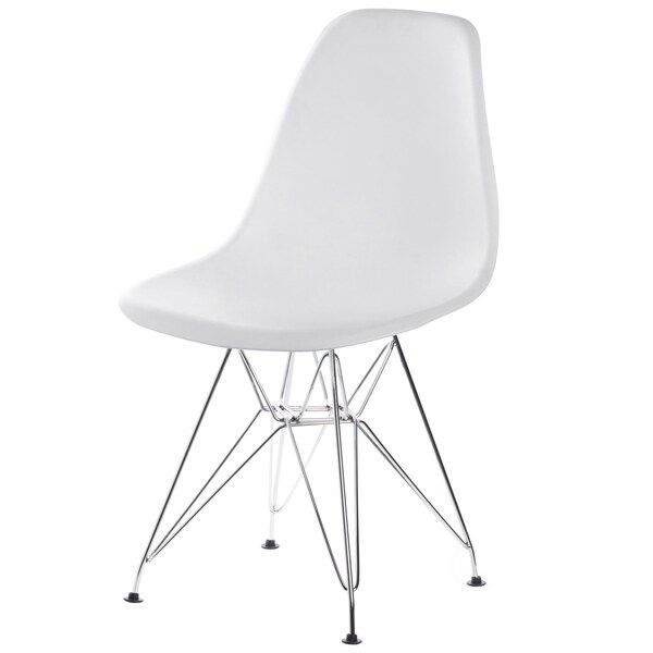 Fabulaxe Mid-Century Modern Style Plastic DSW Shell Dining Chair with Metal Legs, White - QI003947.WT.4