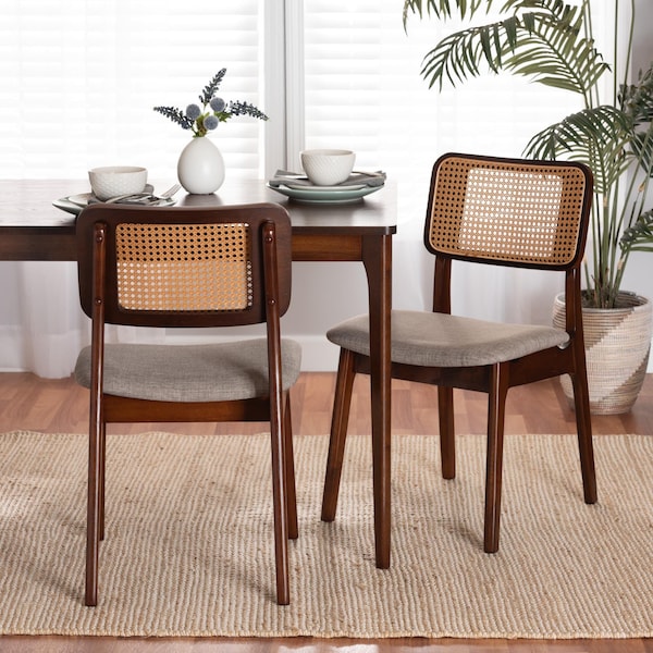 Baxton Studio Dannon Mid-Century Modern Grey Fabric and Walnut Brown Finished Wood 2-Piece Dining Chair Set, PR - 234-2PC-13288-ZORO