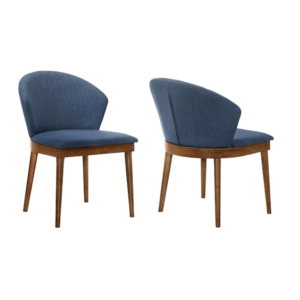Armen Living Juno Blue Fabric and Walnut Wood Dining Side Chairs - Set of 2 - LCJNSIWABLU
