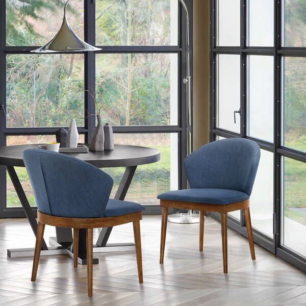 Armen Living Juno Blue Fabric and Walnut Wood Dining Side Chairs - Set of 2 - LCJNSIWABLU