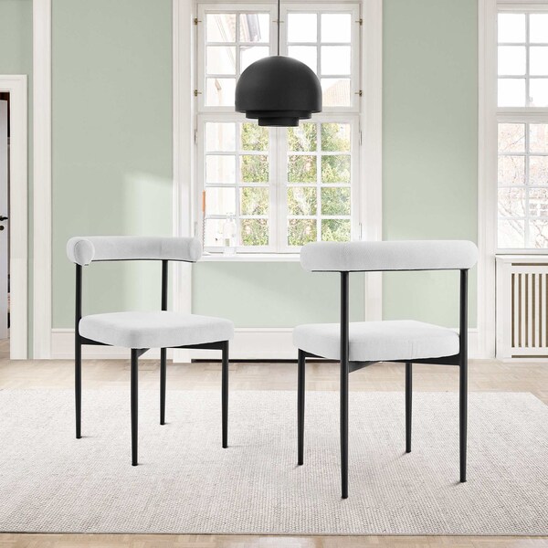 Armen Living Shannon Dining Chair with Matte Black Iron and Cream Fabric - Set of 2 - LCSNSIBLKCR