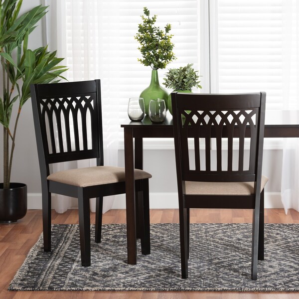 Baxton Studio Genesis Modern Beige Fabric and Dark Brown Finished Wood 2-Piece Dining Chair Set, PR - 230-2PC-13189-ZORO
