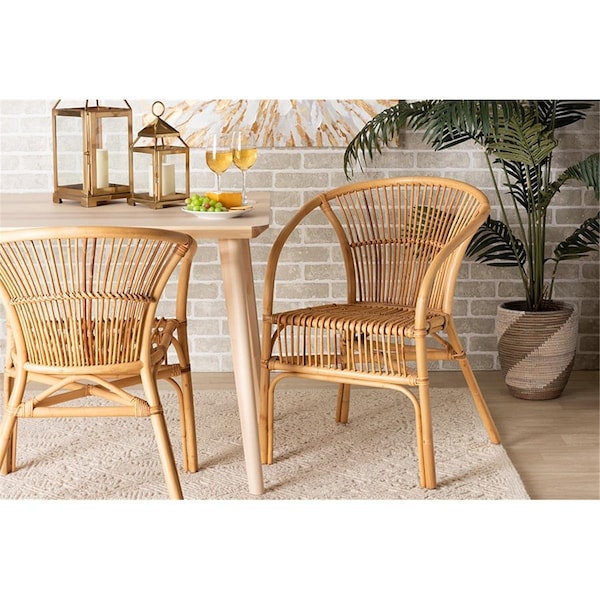 Made4Mattress 31.50 x 22.50 x 23.60 in. Baxton Studio Murai Modern Bohemian Rattan Dining Chair, Natural Brown - MA2688320