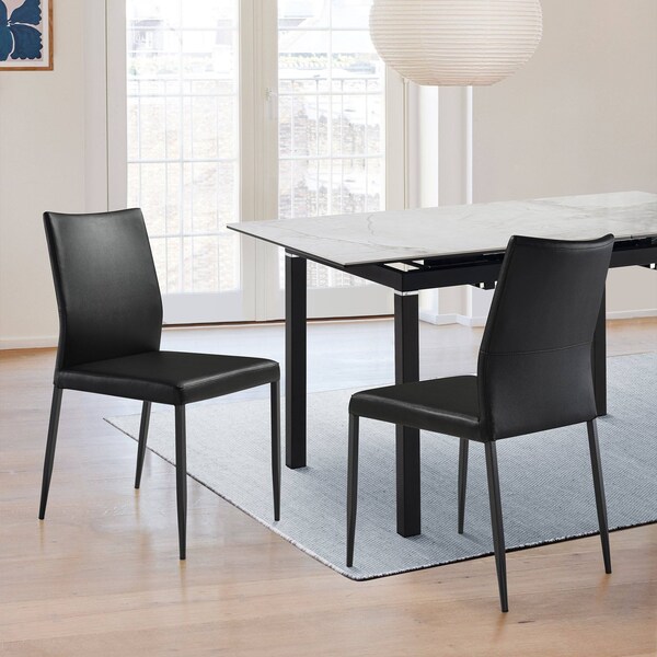 Armen Living Kash Upholstered Dining Chair in Black Faux Leather with Black Metal Legs - Set of 2 - LCKASIBLK