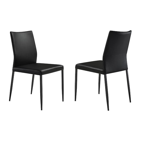 Armen Living Kash Upholstered Dining Chair in Black Faux Leather with Black Metal Legs - Set of 2 - LCKASIBLK