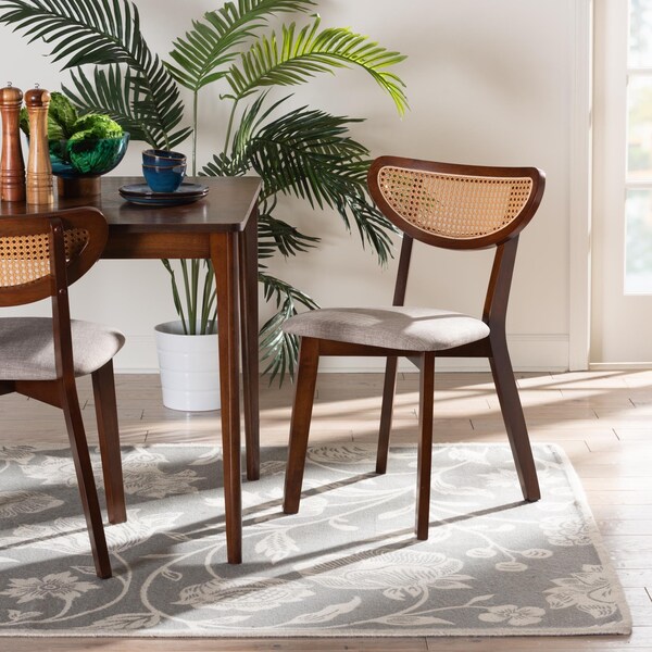 Baxton Studio Dannell Mid-Century Modern Grey Fabric and Walnut Brown Finished Wood 2-Piece Dining Chair Set, PR - 236-2PC-13290-ZORO