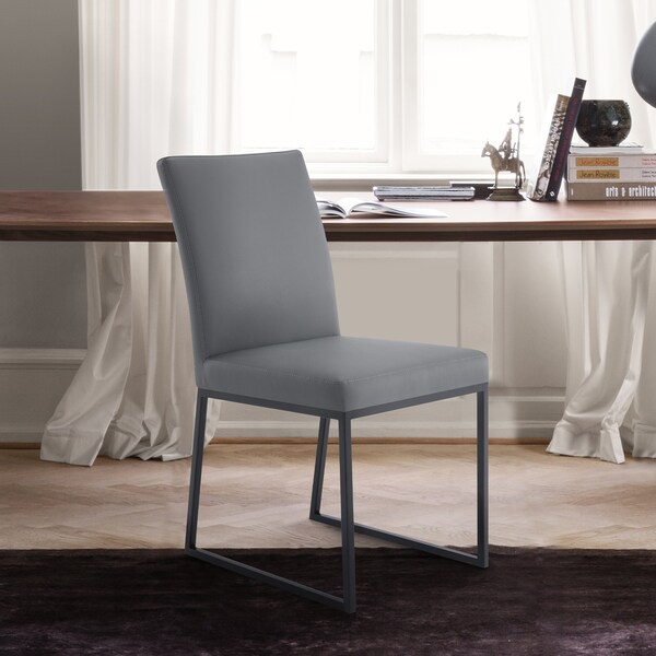 Armen Living Trevor Contemporary Dining Chair in Matte Black Finish and Gray Faux Leather - Set of 2 - LCTRCHMBGR