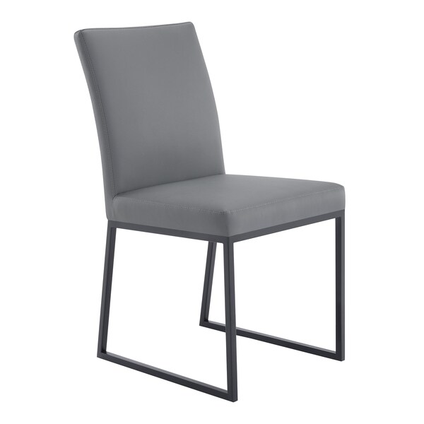 Armen Living Trevor Contemporary Dining Chair in Matte Black Finish and Gray Faux Leather - Set of 2 - LCTRCHMBGR