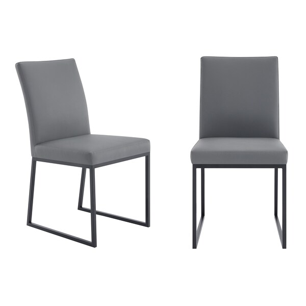 Armen Living Trevor Contemporary Dining Chair in Matte Black Finish and Gray Faux Leather - Set of 2 - LCTRCHMBGR