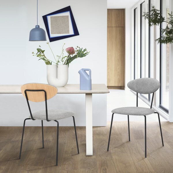 Armen Living Neo Modern Gray Fabric and Black Metal Dining Room Chairs - Set of 2 - LCNESIBLGR