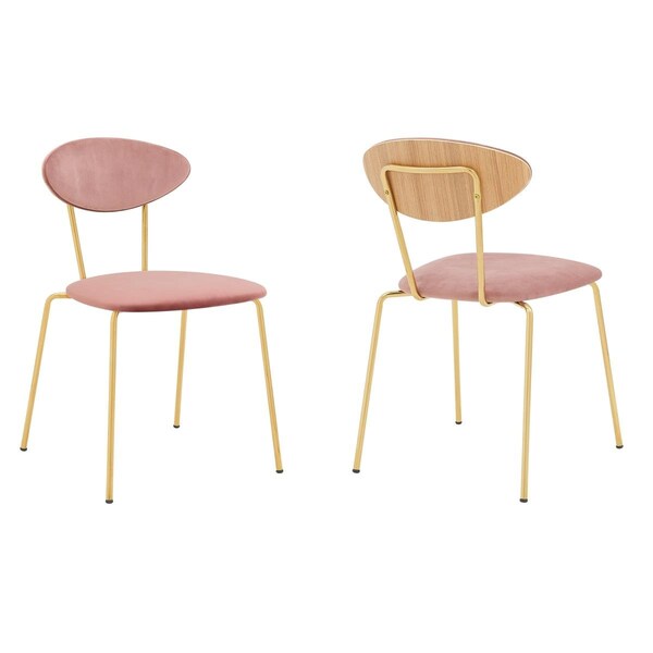 Seatsolutions Neo Modern Leg Dining Room Chairs, Pink Velvet & Gold Metal, 2PK - SE2757418